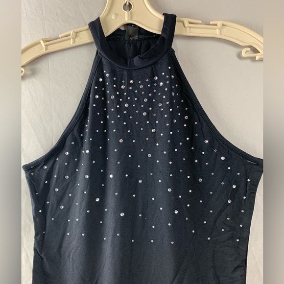 Black Rhinestone Slim Fit Halter Bodysuit - Picture 7 of 7